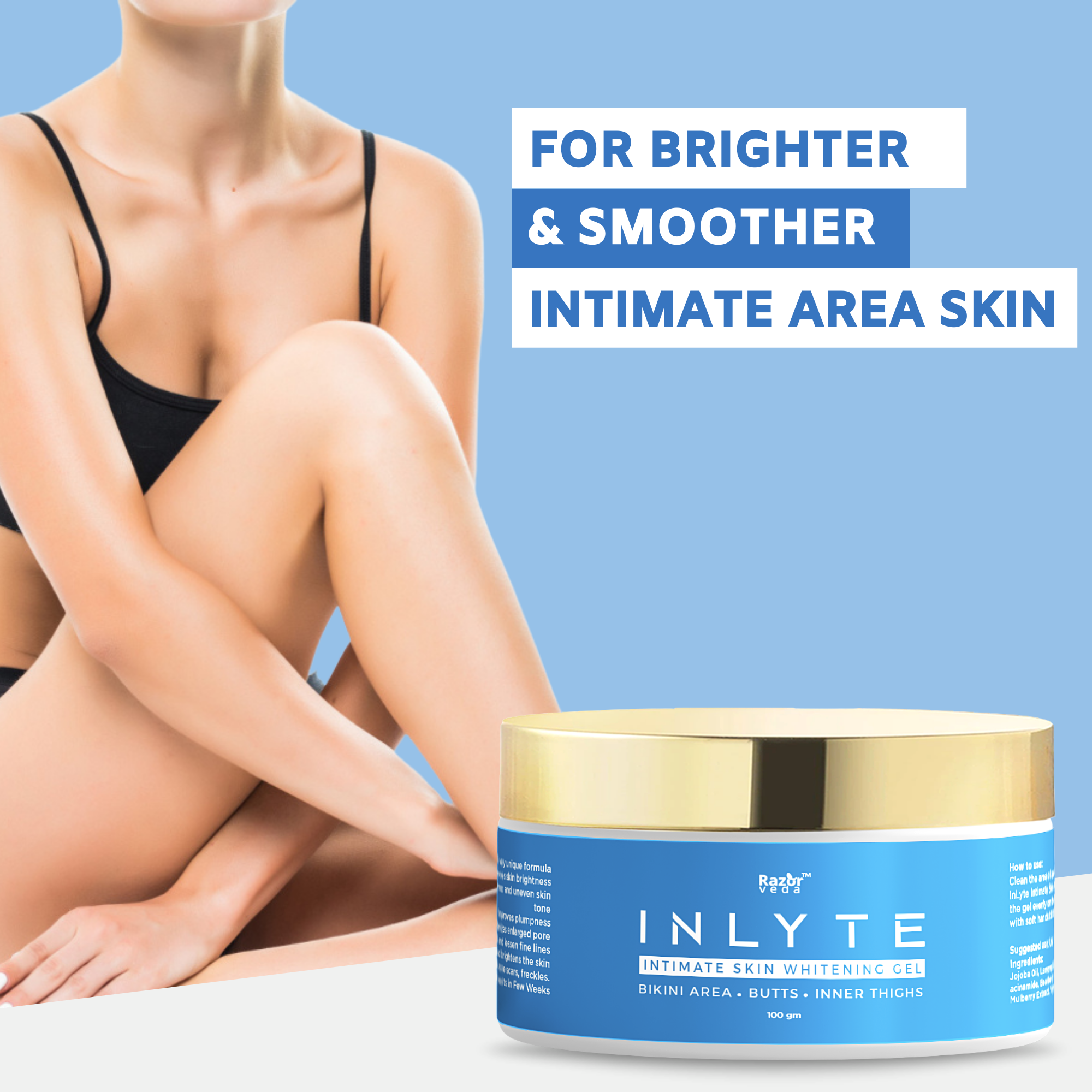 INLYTE Intimate Area Skin Whitening Gel for Dark Inner Thighs, Bikini Area, Underarms & Back Razorveda