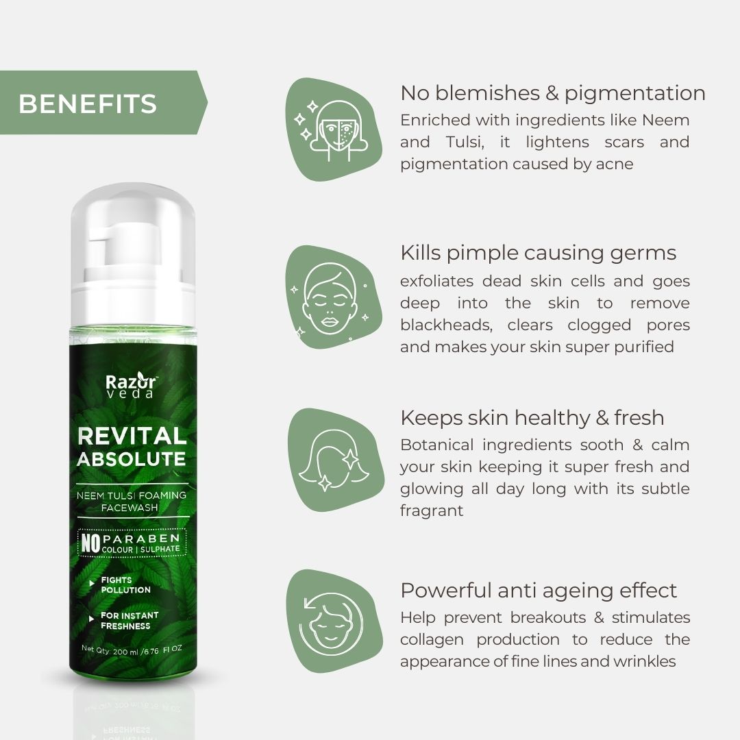 Revital Absolute Neem and Tulsi Foaming Facewash For Pimple and Acne Prone Skin - 200 ml Razorveda