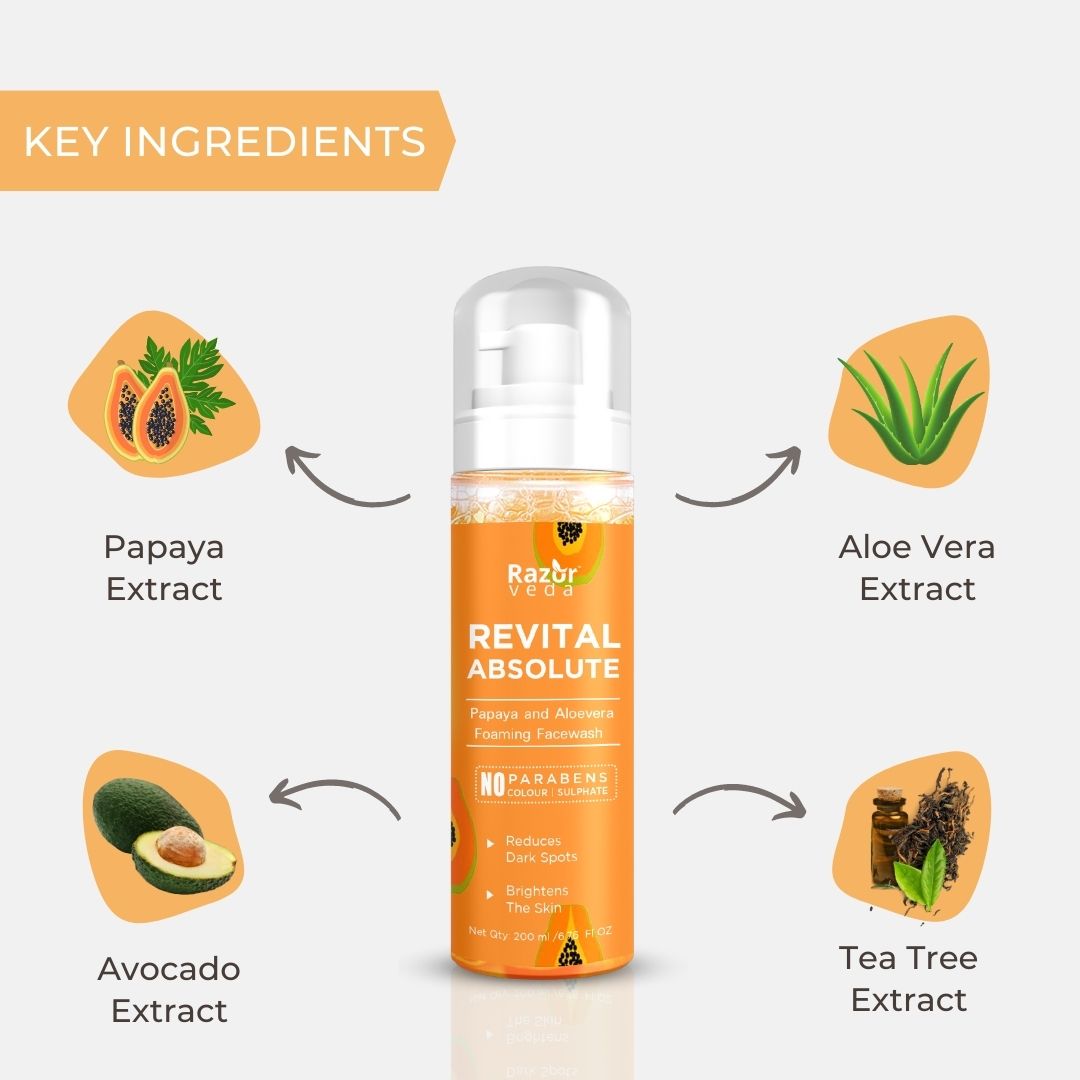 Revital Absolute Papaya and Aloe Vera Exfoliating, Blemishes Control Foaming Facewash - 200 ml Razorveda