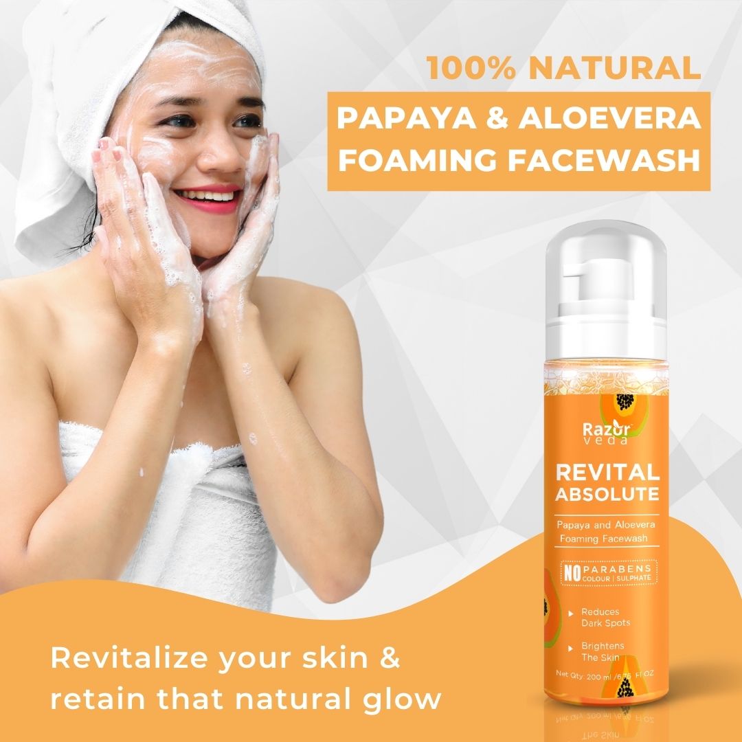 Revital Absolute Papaya and Aloe Vera Exfoliating, Blemishes Control Foaming Facewash - 200 ml Razorveda