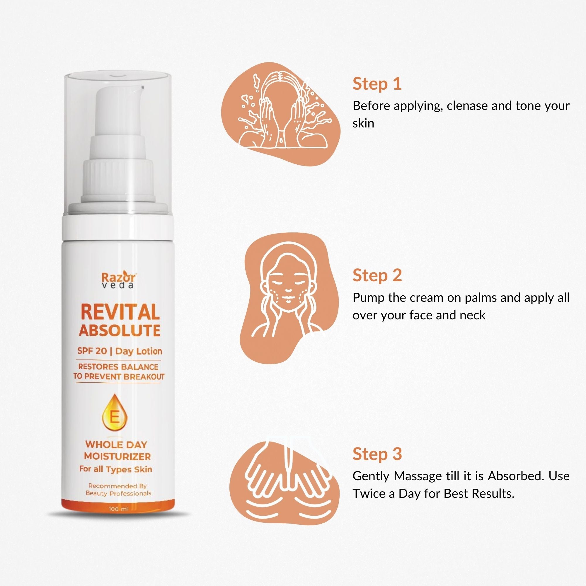 REVITAL ABSOLUTE Clear Moisturizer with SPF 20 for Whole Day Moisturization & Healthy Skin Razorveda